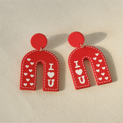 1 pereche de cercei drăguți din Coreea Macaron roz acrilic pentru femei, fete, cercei cu inimă rotundă geometrică, bijuterii din Boemia, cadouri