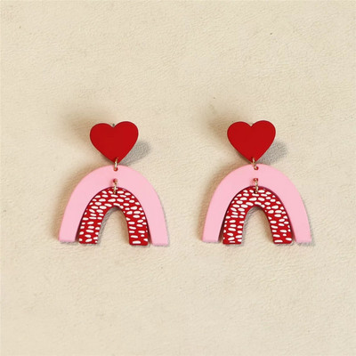 1 pereche de cercei drăguți din Coreea Macaron roz acrilic pentru femei, fete, cercei cu inimă rotundă geometrică, bijuterii din Boemia, cadouri