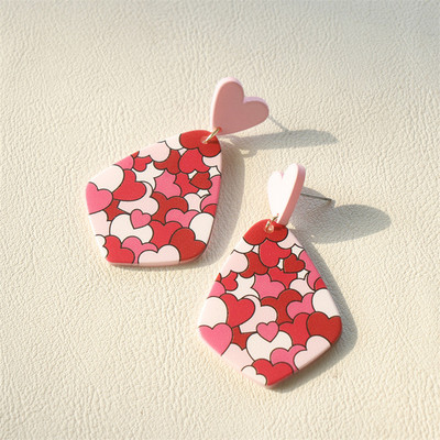 1 pereche de cercei drăguți din Coreea Macaron roz acrilic pentru femei, fete, cercei cu inimă rotundă geometrică, bijuterii din Boemia, cadouri