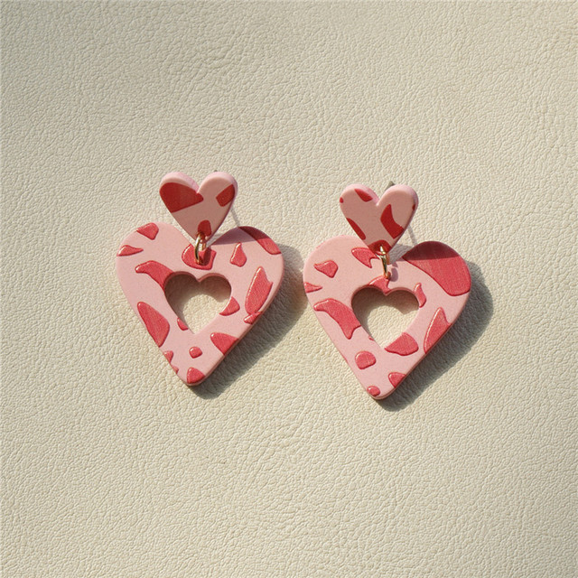 1 pereche de cercei drăguți din Coreea Macaron roz acrilic pentru femei, fete, cercei cu inimă rotundă geometrică, bijuterii din Boemia, cadouri