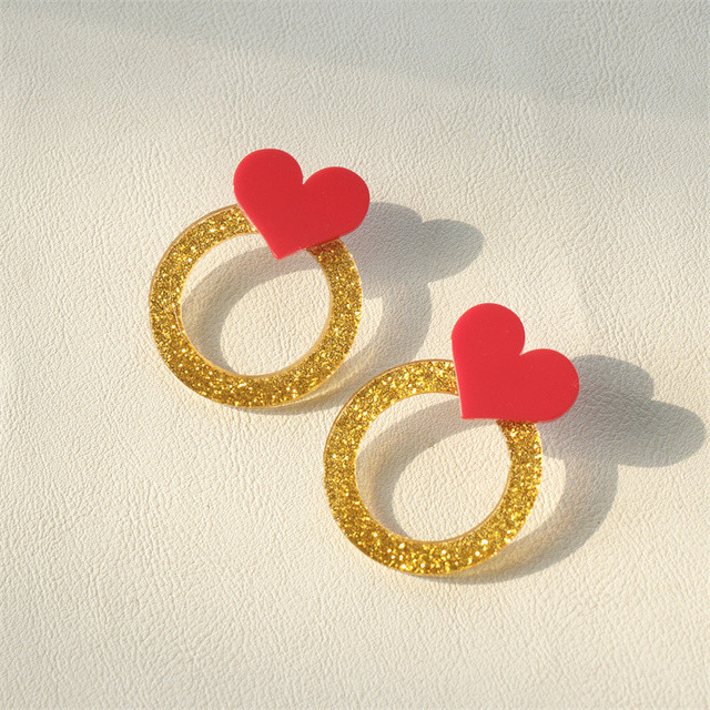 1 pereche de cercei drăguți din Coreea Macaron roz acrilic pentru femei, fete, cercei cu inimă rotundă geometrică, bijuterii din Boemia, cadouri