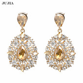 Comerț cu ridicata JUJIA Nouă bijuterii de modă Champagne Color Brincos Strass Cercei cu picătură de cristal pentru femei Cadou