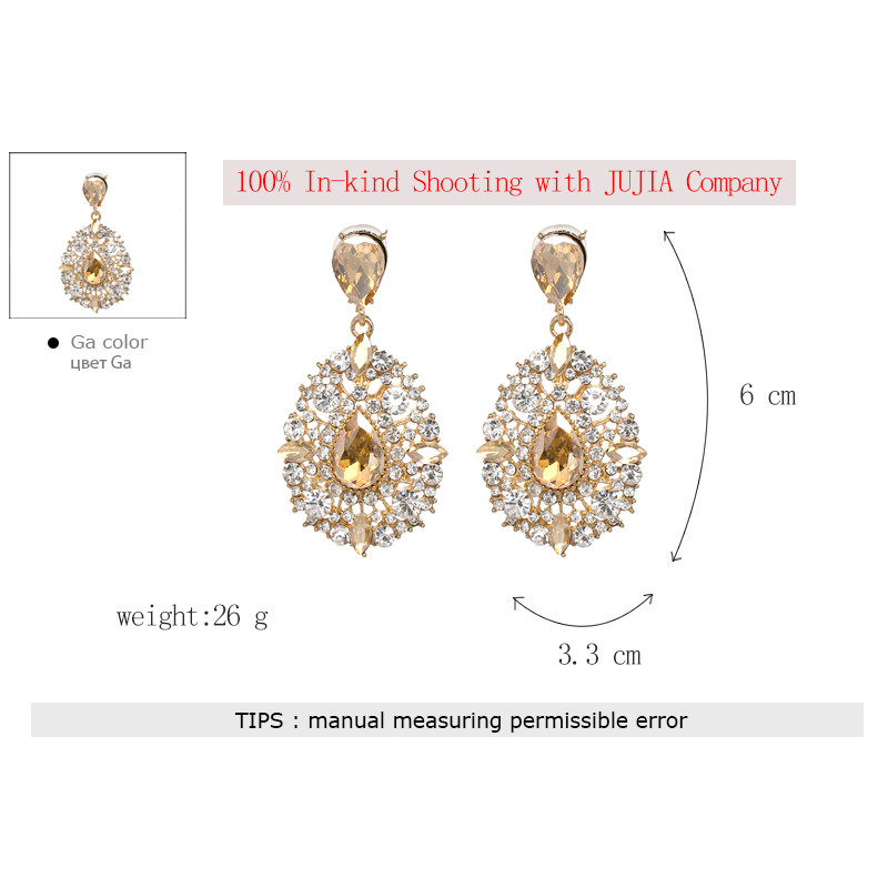 Comerț cu ridicata JUJIA Nouă bijuterii de modă Champagne Color Brincos Strass Cercei cu picătură de cristal pentru femei Cadou