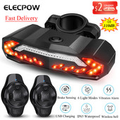 Elecpow Nouă alarmă fără fir pentru bicicletă Lampă spate cu semnal de întoarcere IP65 Telecomandă rezistentă la apă USB Frână pentru biciclete Claxon lampă spate