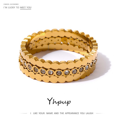 Yhpup Exquisite Bling κυβικά ζιρκονία στρογγυλό δαχτυλίδι 316L από ανοξείδωτο ατσάλι Γυναικεία κοσμήματα ιδιοσυγκρασίας Δαχτυλίδι γάμου Anillos Mujer Δώρο