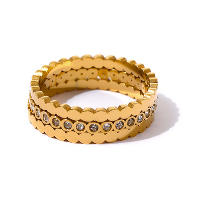 Yhpup Exquisite Bling Cubic Zirconia Inel rotund 316L Oțel inoxidabil Femei Bijuterii Temperament Inel de nuntă Anillos Mujer Cadou