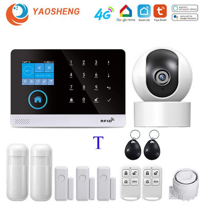 Alarmă pentru casă Wireless WIFI 4G Sistem de alarmă pentru securitatea casei pentru aplicația Tuya cu senzor de mișcare pentru animale de companie Detector de fum Alarmă de securitate pentru gaz