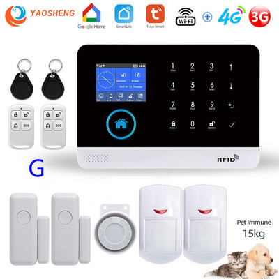 Alarmă pentru casă Wireless WIFI 4G Sistem de alarmă pentru securitatea casei pentru aplicația Tuya cu senzor de mișcare pentru animale de companie Detector de fum Alarmă de securitate pentru gaz