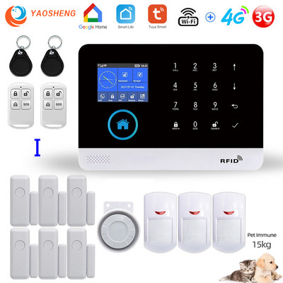 Alarmă pentru casă Wireless WIFI 4G Sistem de alarmă pentru securitatea casei pentru aplicația Tuya cu senzor de mișcare pentru animale de companie Detector de fum Alarmă de securitate pentru gaz