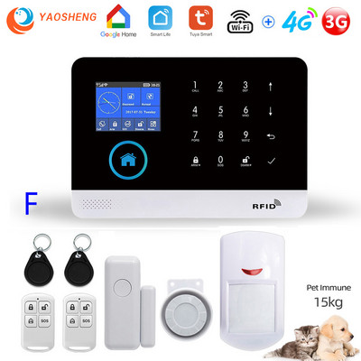 Alarmă pentru casă Wireless WIFI 4G Sistem de alarmă pentru securitatea casei pentru aplicația Tuya cu senzor de mișcare pentru animale de companie Detector de fum Alarmă de securitate pentru gaz