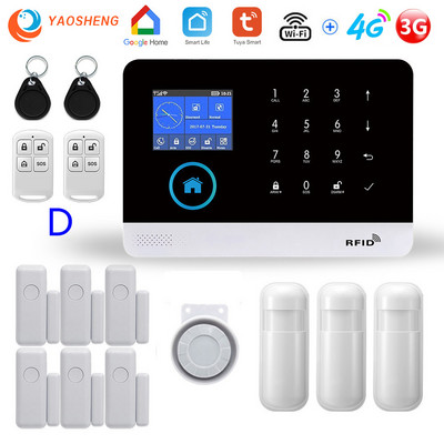 Alarmă pentru casă Wireless WIFI 4G Sistem de alarmă pentru securitatea casei pentru aplicația Tuya cu senzor de mișcare pentru animale de companie Detector de fum Alarmă de securitate pentru gaz