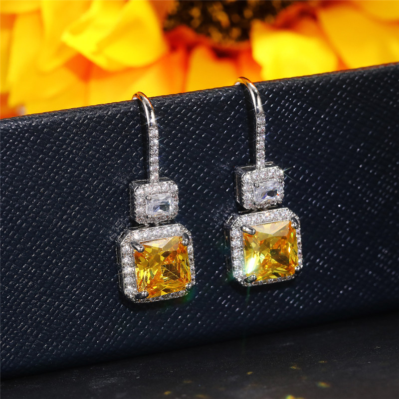 Huitan, cercei cu picătură cu zirconiu cubic, pătrați de prințesă superbă, pentru femei, pentru logodna de nuntă, accesorii elegante, bijuterii de modă