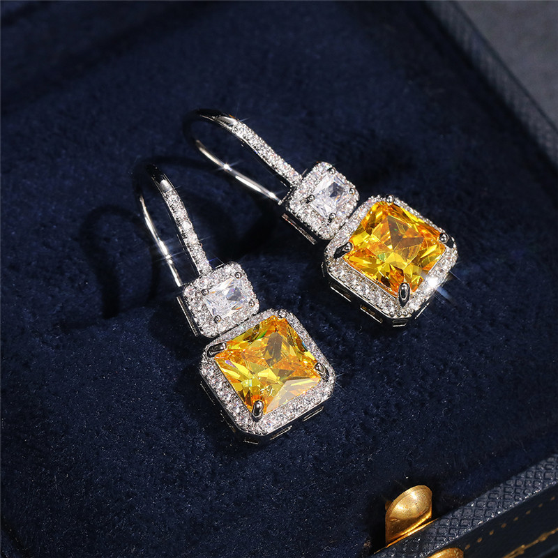Huitan, cercei cu picătură cu zirconiu cubic, pătrați de prințesă superbă, pentru femei, pentru logodna de nuntă, accesorii elegante, bijuterii de modă