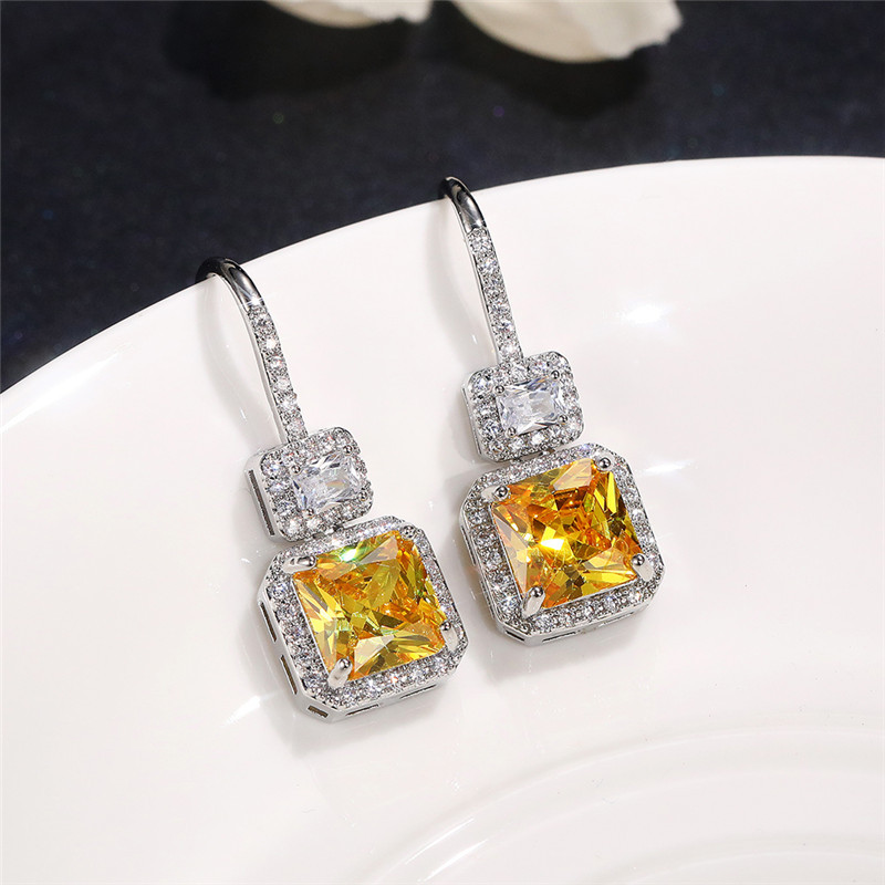 Huitan, cercei cu picătură cu zirconiu cubic, pătrați de prințesă superbă, pentru femei, pentru logodna de nuntă, accesorii elegante, bijuterii de modă