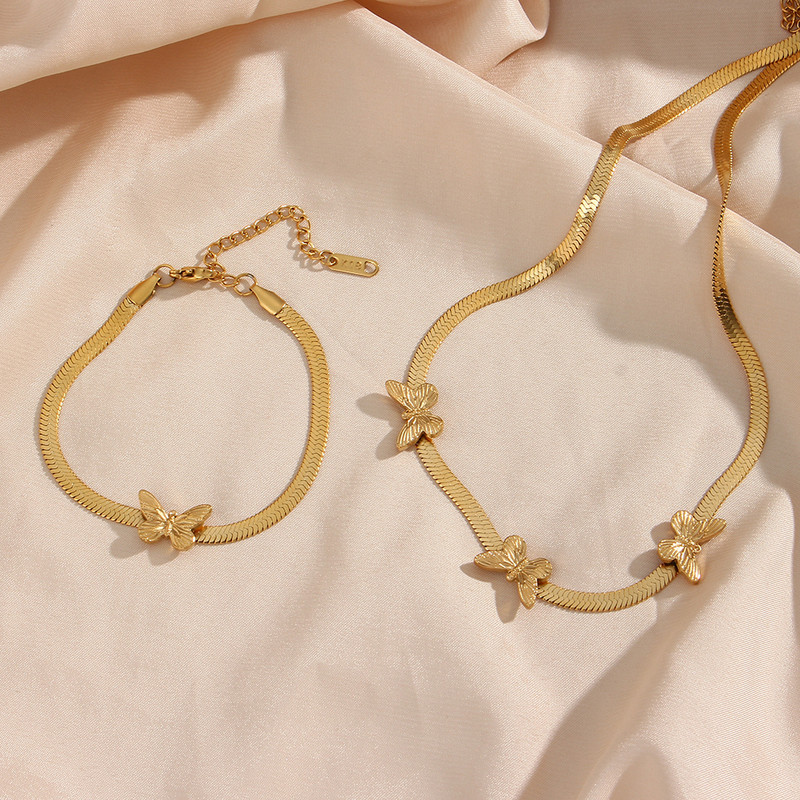 2022 új dizájn, aranyozott pillangó nyaklánc halszálkás lánc karkötők ékszerkészlet női parti nyilatkozat nyaklánc