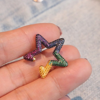 Itenice Rainbow Star Earcuffs Обеци за жени Цветен маншет с много обръчи от кристали Романтично сърце Бохо Щипки за уши на ухото