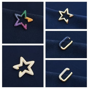 Itenice Rainbow Star Earcuffs Обеци за жени Цветен маншет с много обръчи от кристали Романтично сърце Бохо Щипки за уши на ухото