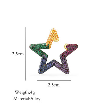 Itenice Rainbow Star Earcuffs Обеци за жени Цветен маншет с много обръчи от кристали Романтично сърце Бохо Щипки за уши на ухото