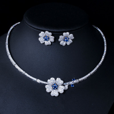 CWWZircons CZ Crystal Red Rose Flower Women Choker Colier și cercei Set de bijuterii de mireasă pentru accesorii pentru rochie de mireasă T211