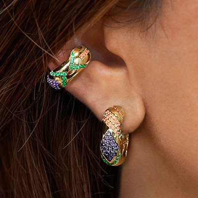 Itenice Етнически кристални наушници за жени Bohemia Rhinestone Ear Cuff Ear Climber Earrings Clip on Ears Punk Boho Color Rainbow