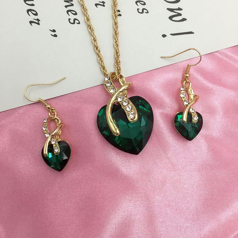 Set de bijuterii, multicolore de lux, 2 paturi de inimă, cercei, colier de cristal, pentru femei, logodna de mireasă și cadou de ziua Îndrăgostiților