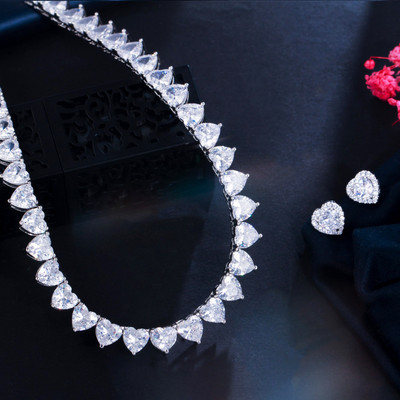 CWWZircons Sparkling Love Heart Shape Cubic Zirconia Choker Colier Cercei de logodna Set de bijuterii pentru petrecerea de mireasă pentru femei T572