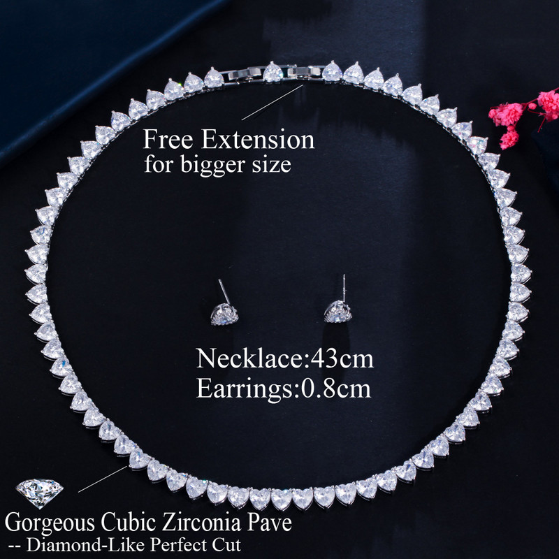 CWWZircons Sparkling Love Heart Shape Cubic Zirconia Choker Colier Cercei de logodna Set de bijuterii pentru petrecerea de mireasă pentru femei T572