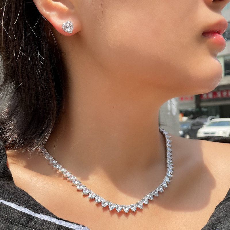 CWWZircons Sparkling Love Heart Shape Cubic Zirconia Choker Colier Cercei de logodna Set de bijuterii pentru petrecerea de mireasă pentru femei T572