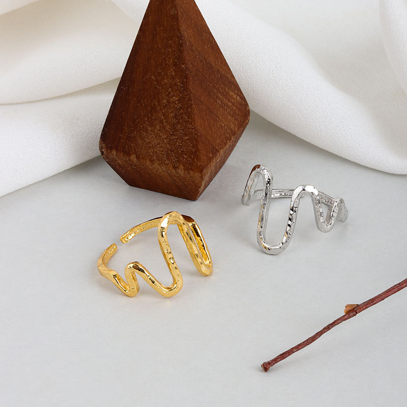 LIVVY Hot Fashion Ezüst színű, kifinomult ékszerek Elektrokardiogram, nyitott aszimmetriás szálkás szerelmi gyűrű nőknek 2021 divatos