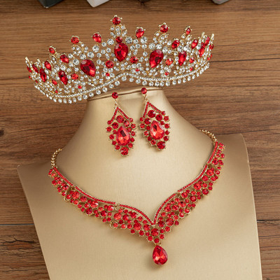 KMVEXO Seturi de bijuterii de mireasă de cristal de culoare neagră la modă, diademe, cercei coroană, colier, rochie de mireasă, set de bijuterii