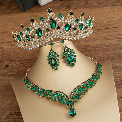 KMVEXO Seturi de bijuterii de mireasă de cristal de culoare neagră la modă, diademe, cercei coroană, colier, rochie de mireasă, set de bijuterii