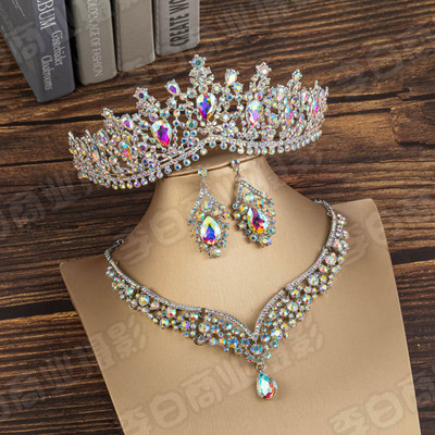KMVEXO Seturi de bijuterii de mireasă de cristal de culoare neagră la modă, diademe, cercei coroană, colier, rochie de mireasă, set de bijuterii