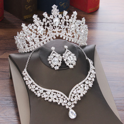 KMVEXO Seturi de bijuterii de mireasă de cristal de culoare neagră la modă, diademe, cercei coroană, colier, rochie de mireasă, set de bijuterii