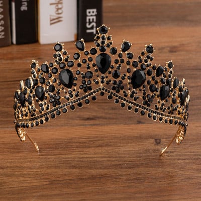 KMVEXO Seturi de bijuterii de mireasă de cristal de culoare neagră la modă, diademe, cercei coroană, colier, rochie de mireasă, set de bijuterii