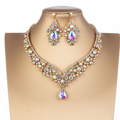 KMVEXO Seturi de bijuterii de mireasă de cristal de culoare neagră la modă, diademe, cercei coroană, colier, rochie de mireasă, set de bijuterii