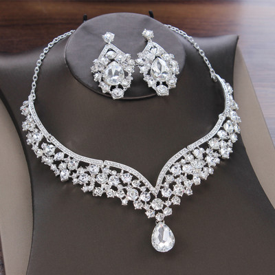 KMVEXO Seturi de bijuterii de mireasă de cristal de culoare neagră la modă, diademe, cercei coroană, colier, rochie de mireasă, set de bijuterii