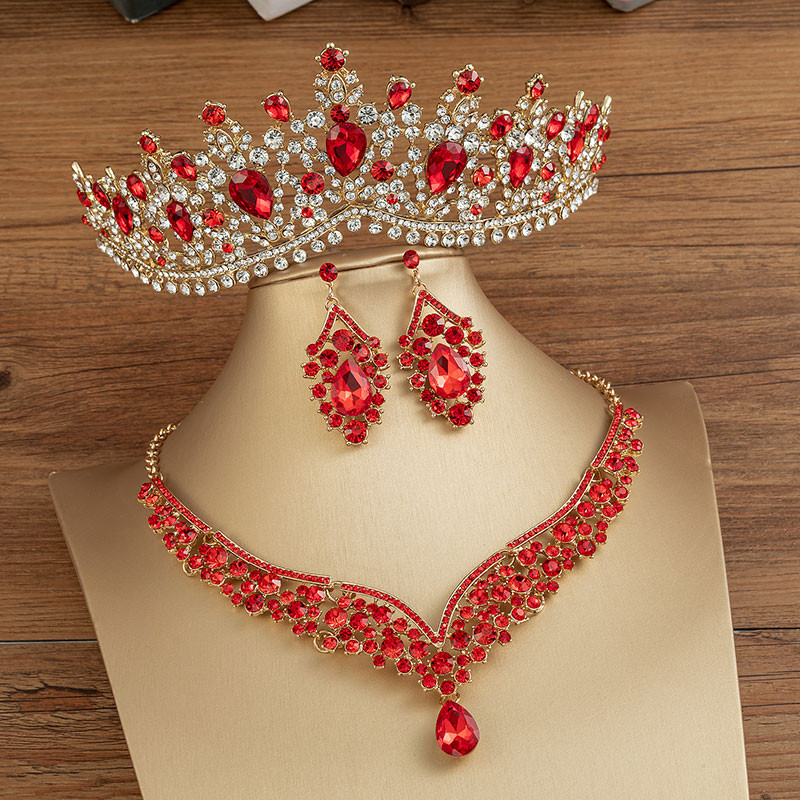 KMVEXO Seturi de bijuterii de mireasă de cristal de culoare neagră la modă, diademe, cercei coroană, colier, rochie de mireasă, set de bijuterii