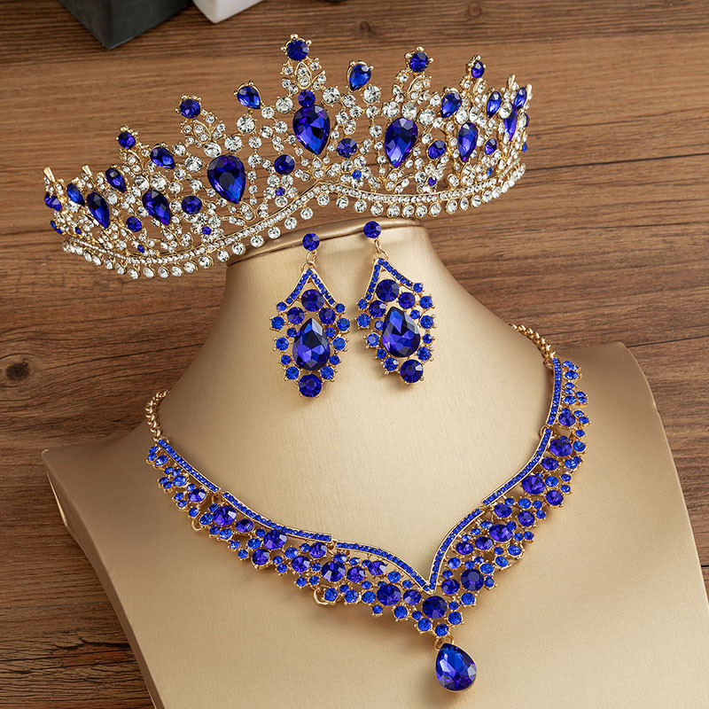 KMVEXO Seturi de bijuterii de mireasă de cristal de culoare neagră la modă, diademe, cercei coroană, colier, rochie de mireasă, set de bijuterii