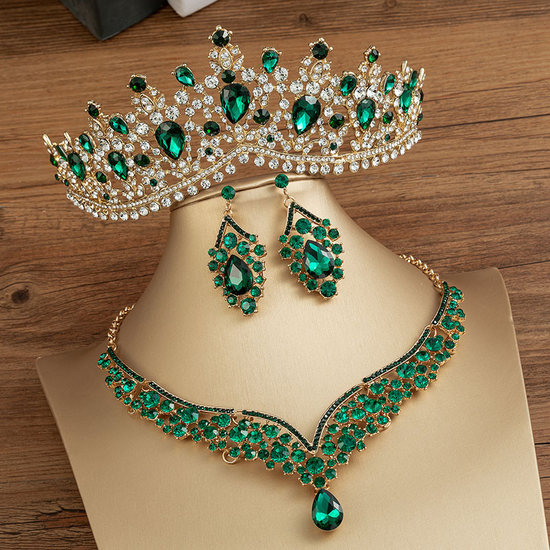 KMVEXO Seturi de bijuterii de mireasă de cristal de culoare neagră la modă, diademe, cercei coroană, colier, rochie de mireasă, set de bijuterii