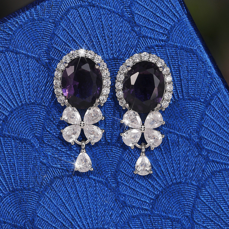 Huitan Gorgeous μωβ κυβικά σκουλαρίκια με ζιργκόν για γυναίκες Εξαιρετικό δώρο γενεθλίων Αξεσουάρ μόδας Κοσμήματα γάμου