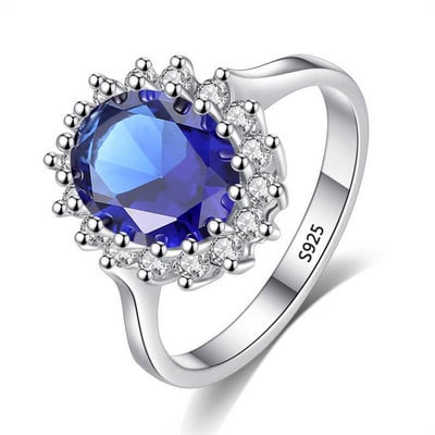 Tanúsítvánnyal Princess Cut 3,2 karátos, kék zafír gyűrű eredeti ezüst színű Charms eljegyzési ékszer gyűrűk nőknek