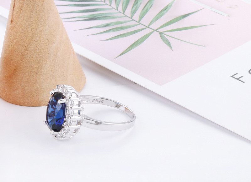 With Certificate Princess Cut 3.2ct Created Blue Sapphire Ring Original Γυναικεία κοσμήματα δαχτυλίδια αρραβώνων σε ασημί χρώμα