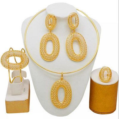 Dubai zlatne boje Setovi svadbenog nakita Ogrlice Naušnice Narukvice Prstenje Pokloni Vjenčani kostim Komplet nakita za žene
