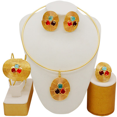 Dubai zlatne boje Setovi svadbenog nakita Ogrlice Naušnice Narukvice Prstenje Pokloni Vjenčani kostim Komplet nakita za žene