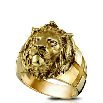 2023 Нов златен пръстен с глава на лъв от неръждаема стомана Cool Boy Band Party Lion Domineering Мъжки пръстен Пръстен със златна глава Унисекс бижута