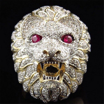 2023 Νέο Golden Lion Head Ring από ανοξείδωτο ατσάλι Cool Boy Band Party Lion Domineering ανδρικό δαχτυλίδι Χρυσό δαχτυλίδι κεφαλής Unisex κοσμήματα