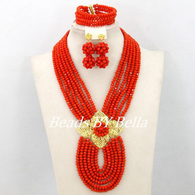 Seturi de bijuterii noi de mireasă roșii nigeriană, set de bijuterii din margele africane, colier de cadou de moda, livrare gratuită ABJ880