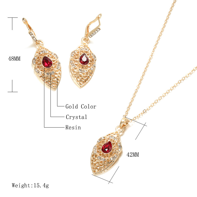 Kinel Set de bijuterii de nuntă de lux Maroc, arabă, de culoare aurului, colier cu pandantiv pentru cercei de floare de cristal gol, pentru femei, cadou fierbinte