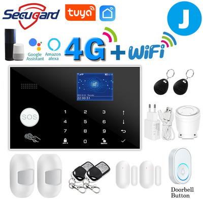 Tuya WiFi GSM alarm systém 4G alebo 2G inteligentný domáci bezpečnostný alarm proti vlámaniu 433MHz TFT obrazovka RFID dotyková klávesnica ovládanie APP