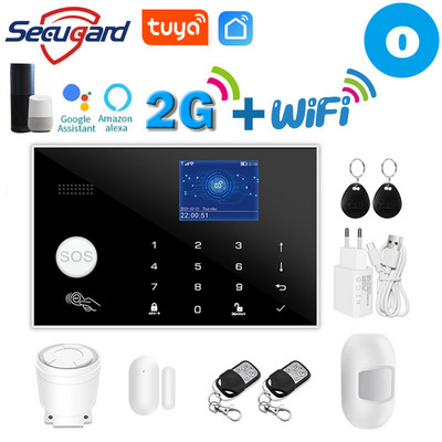 Tuya WiFi GSM alarm systém 4G alebo 2G inteligentný domáci bezpečnostný alarm proti vlámaniu 433MHz TFT obrazovka RFID dotyková klávesnica ovládanie APP